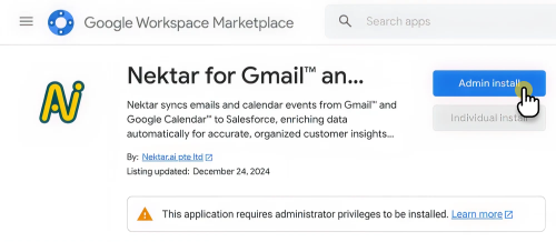 Admin Install button on Google Marketplace