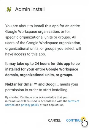 Continue confirmation pop-up