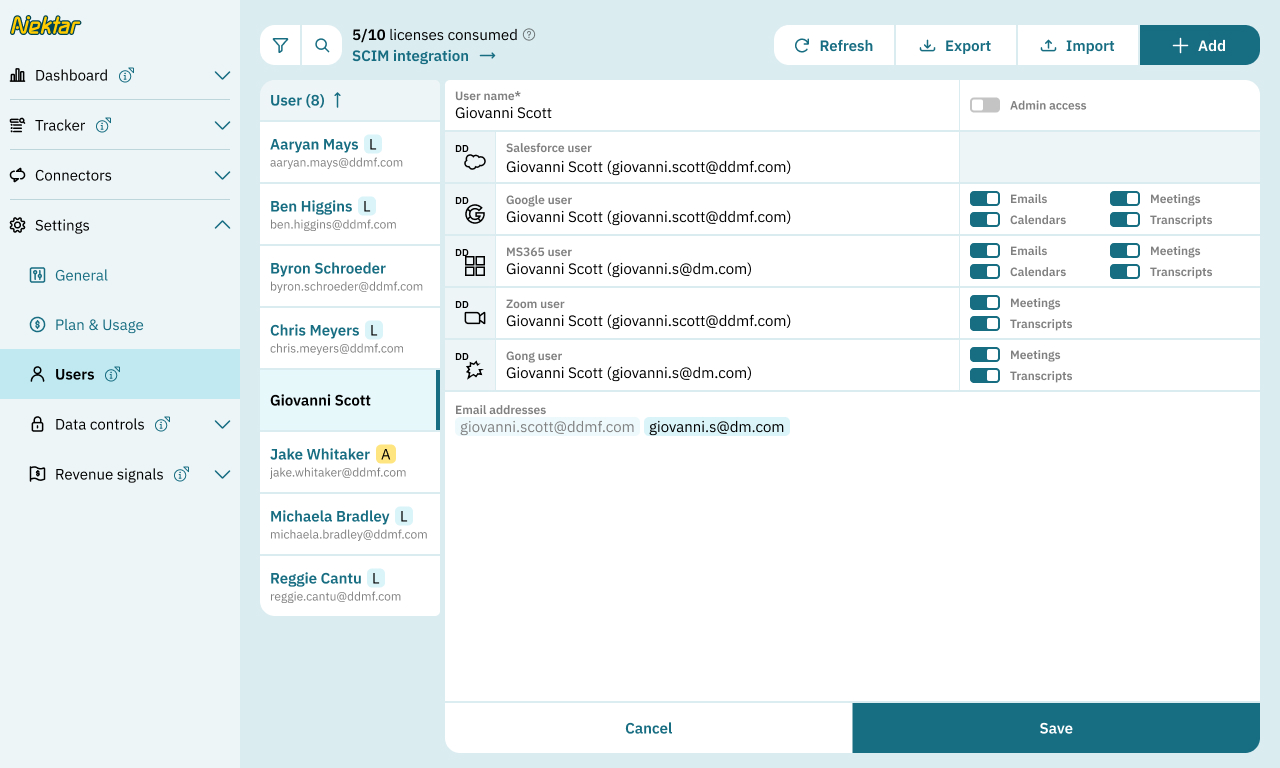 Users bulk actions